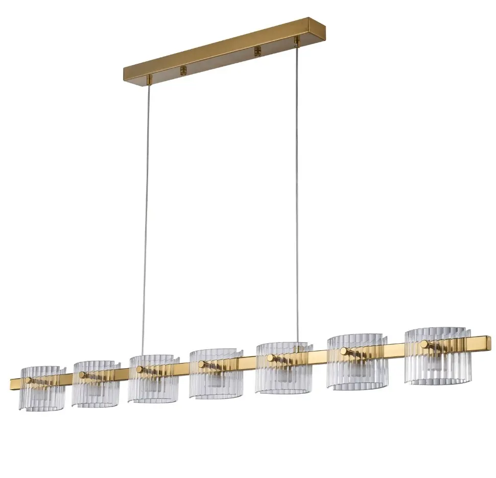 Lampa wisząca glamour złota listwa z 7 szklanymi kloszami Baccio