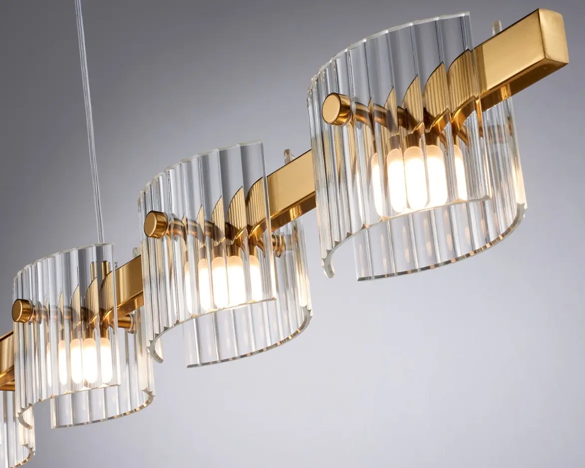 Lampa wisząca glamour złota listwa z 7 szklanymi kloszami Baccio