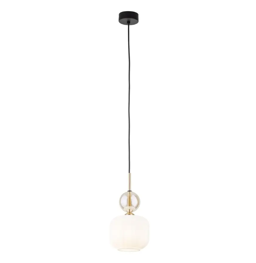 Pojedyncza lampa wisząca Sophia White 15 z białym ryflowanym kloszem