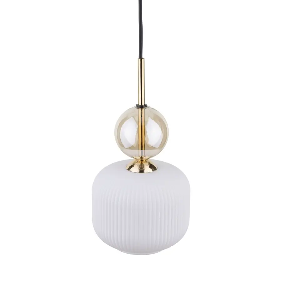 Pojedyncza lampa wisząca Sophia White 15 z białym ryflowanym kloszem