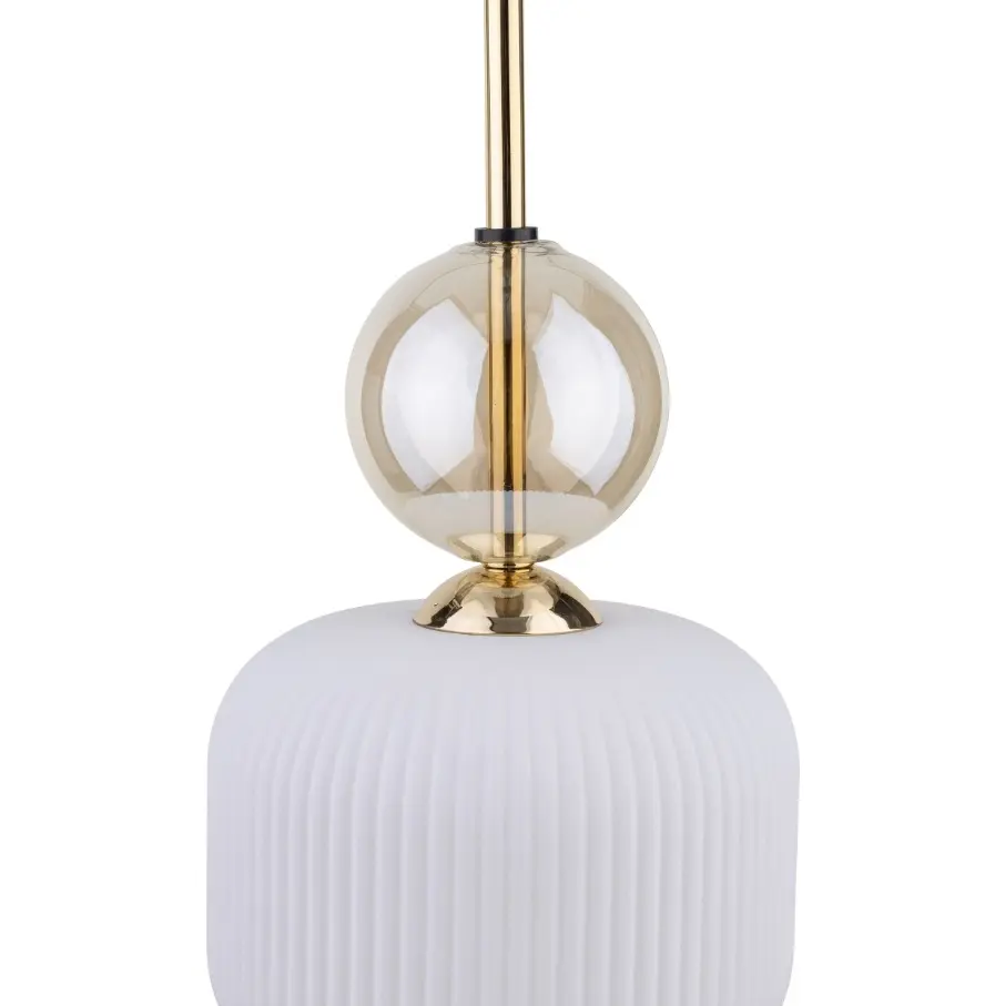 Pojedyncza lampa wisząca Sophia White 15 z białym ryflowanym kloszem